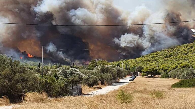 Φωτιά στη Φέριζα Καλυβίων κοντά σε σπίτια – Εκκενώθηκαν οικισμοί