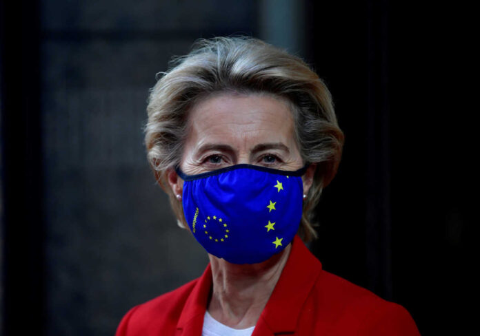 FILE PHOTO: European Commission President Ursula von der Leyen departs after the first day of a European Union (EU) summit at the European Council building in Brussels