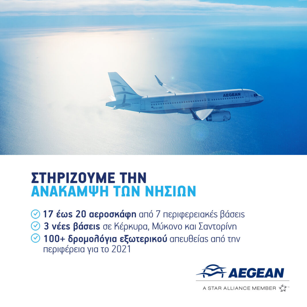 Με 17 έως 20 αεροσκάφη από 7 περιφερειακές βάσεις η AEGEAN στηρίζει την ανάκαμψη των νησιών