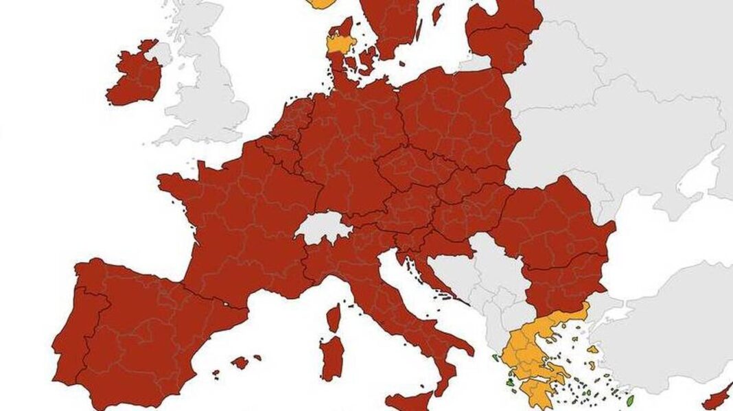 Κορωνοϊός: Αλλάζει η χαρτογράφηση των «27» της Ε.Ε. – Το χρώμα των περιοχών πολύ υψηλού κινδύνου