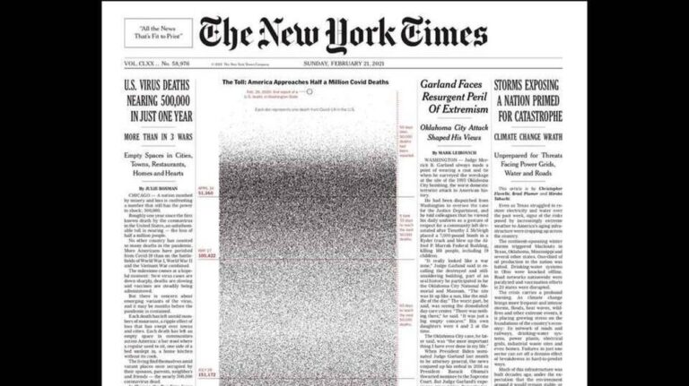 Κορωνοϊός – Το πρωτοσέλιδο των New York Times: Μία κουκίδα για κάθε ζωή που χάθηκε