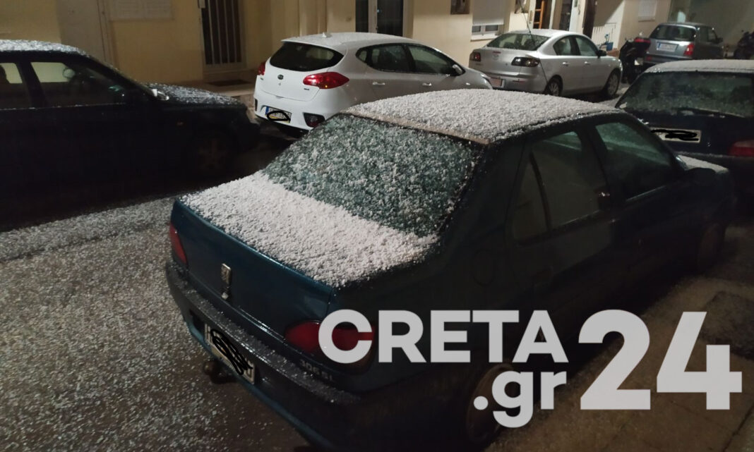 Κακοκαιρία «Μήδεια»: Ξεκίνησε η χιονόπτωση και στο Ηράκλειο (εικόνες)