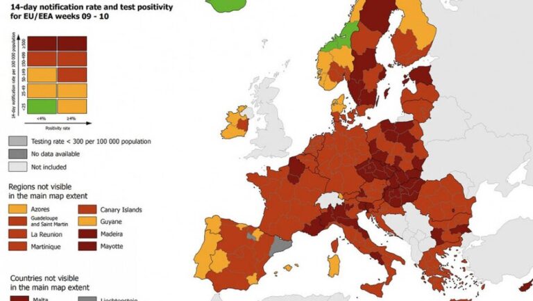 Κορωνοϊός: «Κοκκίνησε» ολόκληρη η Ελλάδα στον ευρωπαϊκό χάρτη ECDC