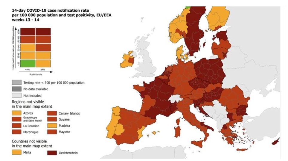 Χάρτης ECDC: Στο «κόκκινο» η Ελλάδα, στο «βαθύ κόκκινο» Αττική και Δυτική Μακεδονία