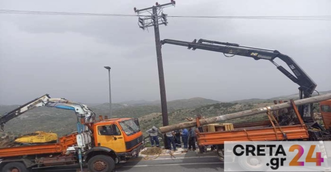 Κρήτη: Αντικαταστάθηκε η κολώνα της ΔΕΗ – Επανήλθε η ηλεκτροδότηση