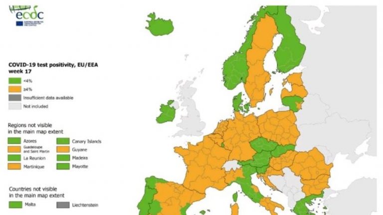 Χάρτης ECDC: Στο «πράσινο» η Ελλάδα στον δείκτη θετικότητας για τρίτη συνεχόμενη εβδομάδα
