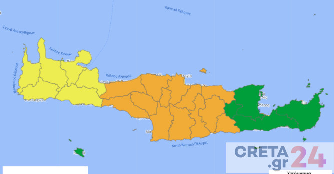 Στο «πορτοκαλί» δυο νομοί της Κρήτης – Ανησυχία για τη μετάλλαξη Δέλτα