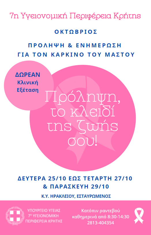Δράση Πρόληψης από την 7η ΥΠΕ Κρήτης για τον καρκίνο του μαστού