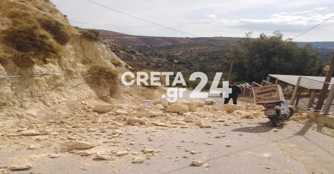 Κατολισθήσεις βράχων και στο Ηράκλειο μετά τον ισχυρό σεισμό