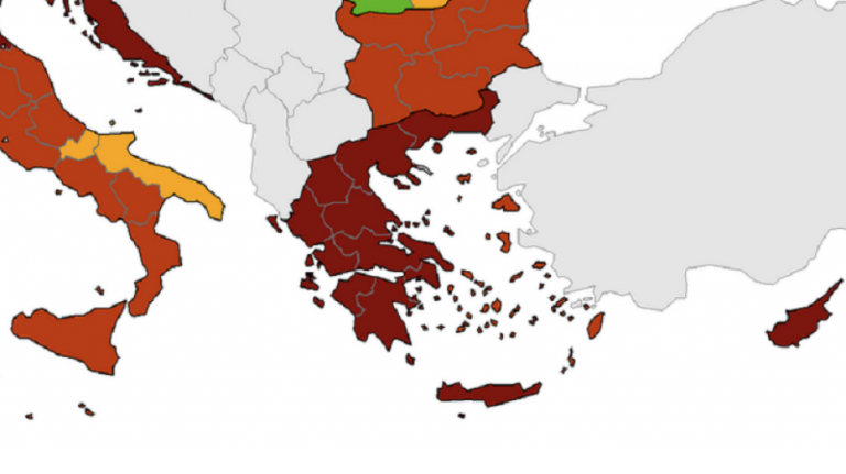 Κορωνοϊός – Χάρτης ECDC: Παραμένει στο βαθύ κόκκινο το μεγαλύτερο μέρος της Ελλάδας