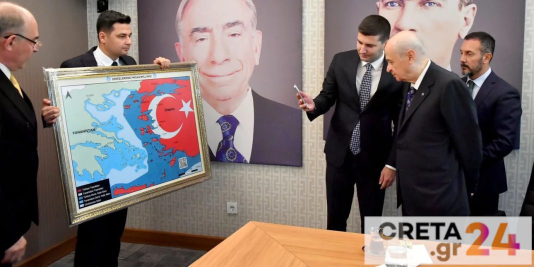 Νέα αμφισβήτηση κυριαρχίας – Χάρτης του Μπαχτσελί «απλώνει» την Τουρκία έως την Κρήτη