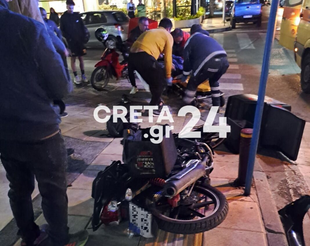 Τροχαίο στο Ηράκλειο – Τραυματίστηκε διανομέας (εικόνες)