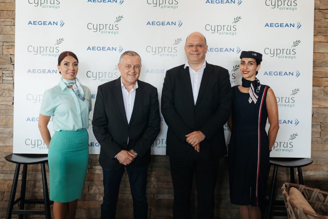 (από αριστερά, προς τα δεξιά): Paul Sies, Cyprus Airways Chief Executive Officer & Roland Jaggi, Chief Commercial Officer of AEGEAN