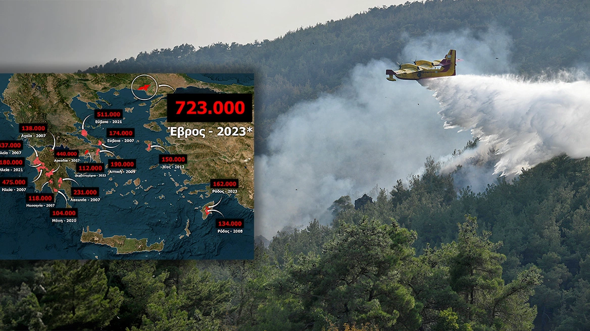 Φωτιές – Meteo: 16 μέγα-πυρκαγιές έκαψαν πάνω από 4,2 εκατ. στρέμματα μέσα σε 21 χρόνια στην Ελλάδα – Δείτε χάρτη