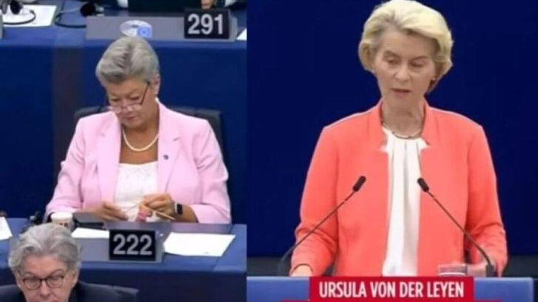 Ευρωβουλή: Η Φον Ντερ Λάιεν μιλούσε και η επίτροπος έπλεκε ροζ κάλτσες