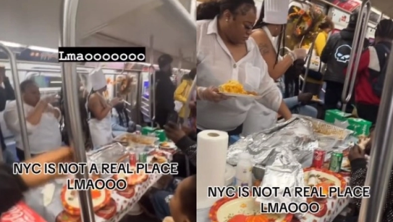 Απίστευτες εικόνες στο μετρό της Νέας Υόρκης: Έστησαν τραπέζι και άρχισαν να τρώνε