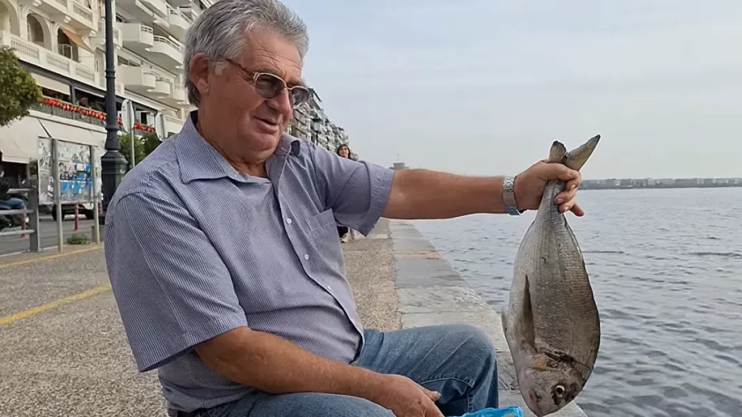 Ψαράς έπιασε μεγάλη τσιπούρα στον Θερμαϊκό και είναι αποφασισμένος να την φάει - Δείτε βίντεο