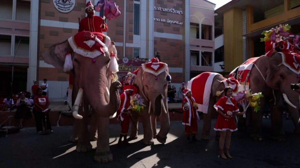 Ελέφαντες ντυμένοι Αϊ-Βασίληδες έφεραν τα Χριστούγεννα σε σχολείο της Ταϊλάνδης