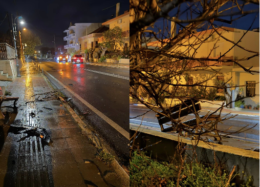 Κρήτη: Τρελή πορεία αυτοκινήτου – Έπεσε σε τοιχίο, «ξερίζωσε» κάγκελα και παγκάκι