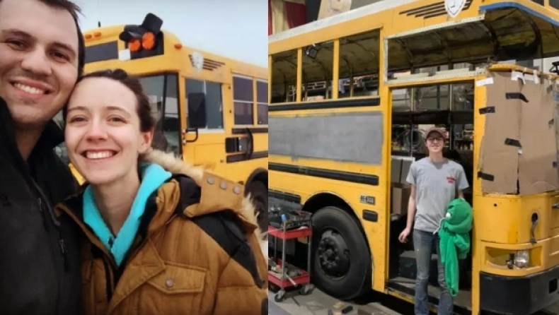 Ζευγάρι αγόρασε σχολικό λεωφορείο και το μετέτρεψε σε ένα πλήρως λειτουργικό σπίτι