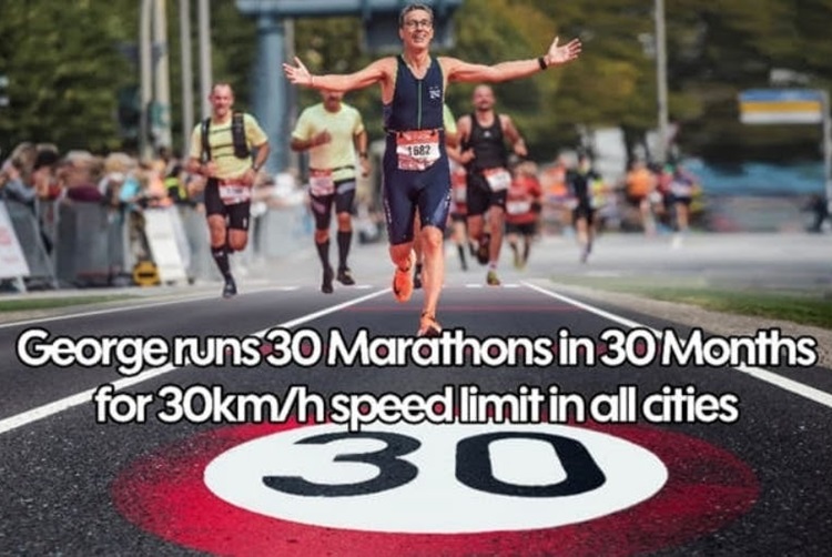 Καθηγητής τρέχει 30 Μαραθώνιους σε 30 μήνες για την υιοθέτηση του ορίου ταχύτητας 30km/h στις πόλεις!