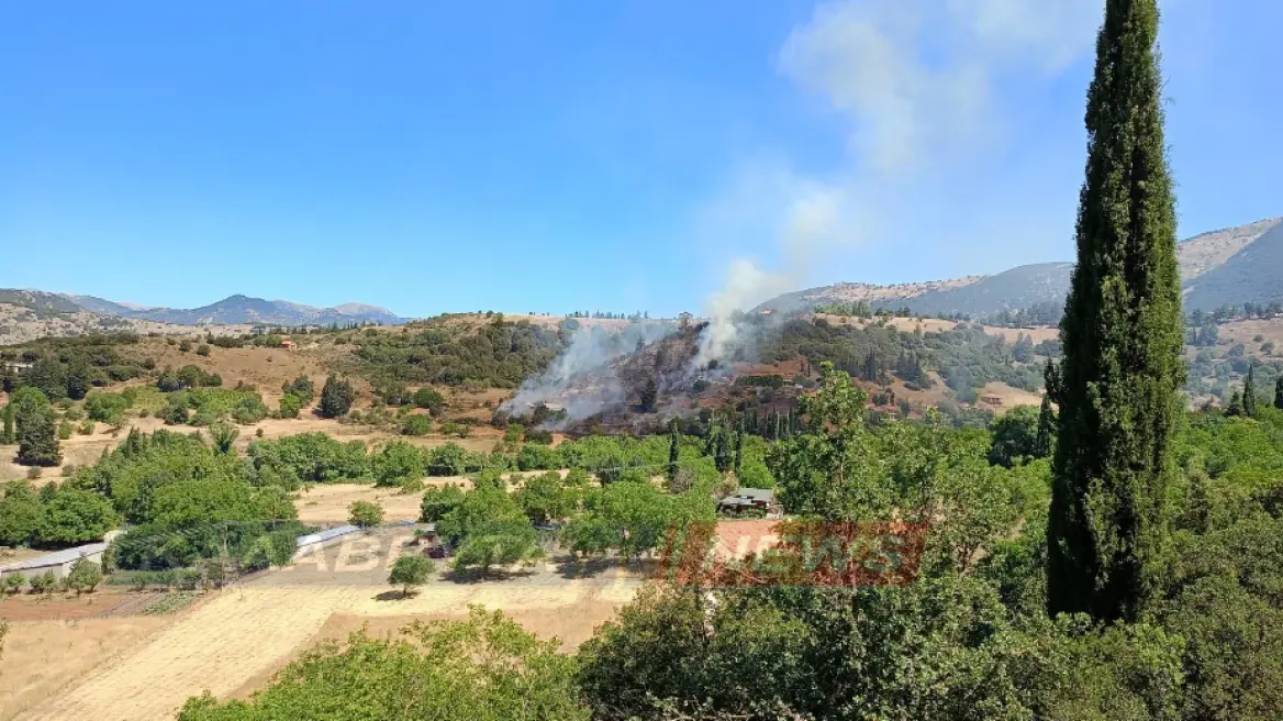 Φωτιά τώρα σε αγροτοδασική έκταση στο Δροσάτο Καλαβρύτων – Σηκώθηκαν και εναέρια μέσα