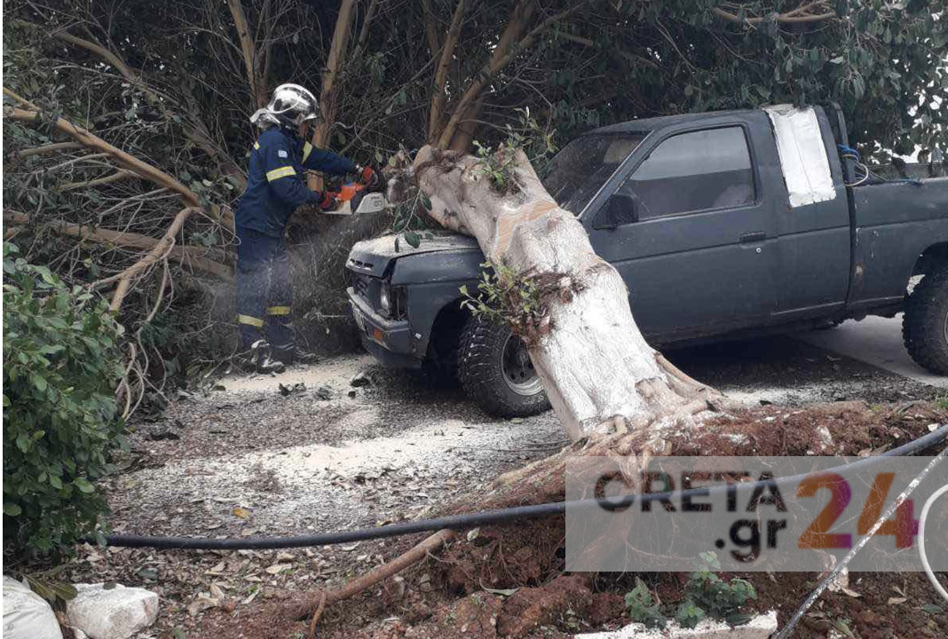 Hράκλειο: Δέντρο έπεσε πάνω σε αυτοκίνητο