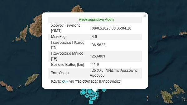 Ισχυρή σεισμική δόνηση 4,6 Ρίχτερ στην Αμοργό