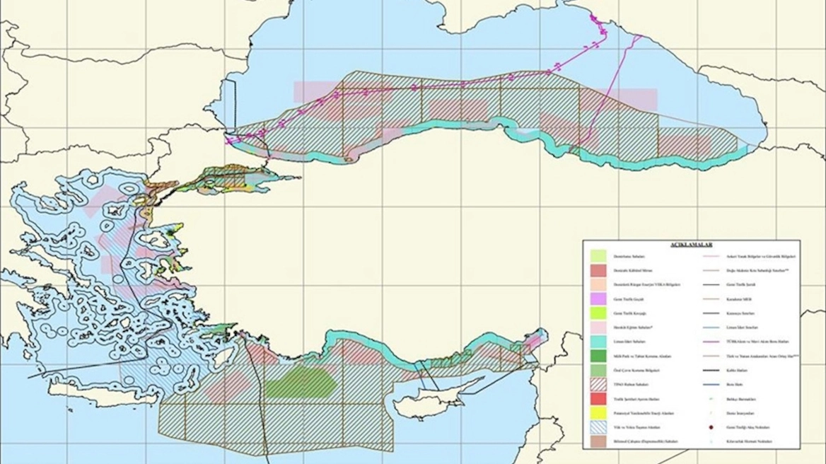 Χάρτη για τον θαλάσσιο χωροταξικό σχεδιασμό παρουσίασαν μετά την Ελλάδα και οι Τούρκοι – Κόβουν το Αιγαίο στα δύο