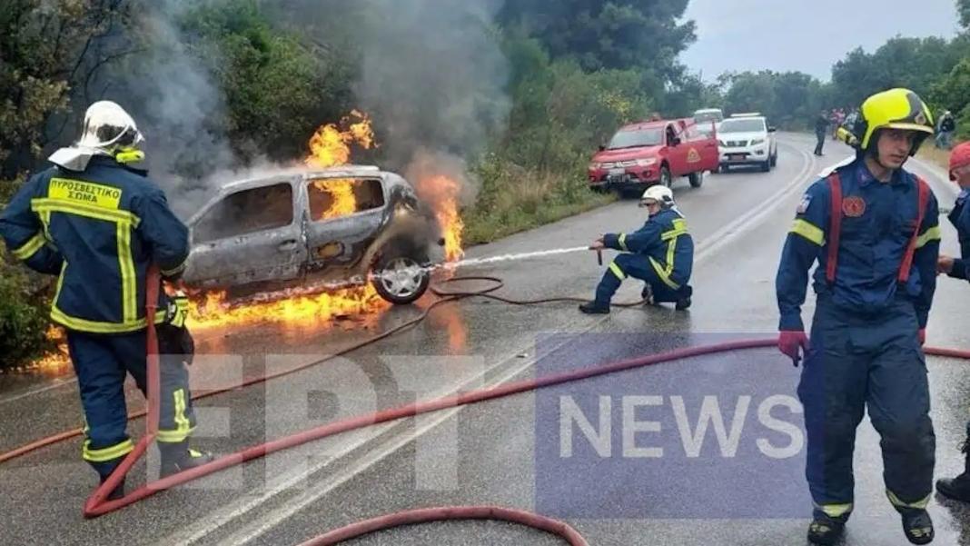 Αυτοκίνητο ξέφυγε της πορείας του και τυλίχθηκε στις φλόγες – Στο νοσοκομείο ο οδηγός