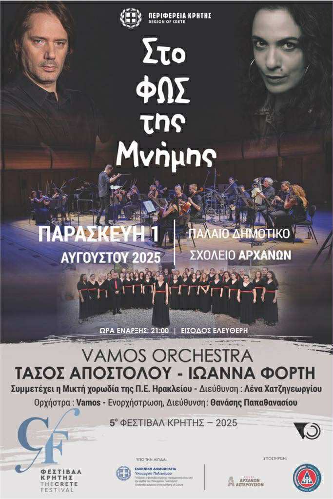 «Στο ΦΩΣ της Μνήμης»: Συναυλία από την Ορχήστρα Vamos για το Μίκη Θεοδωράκη στις Αρχάνες