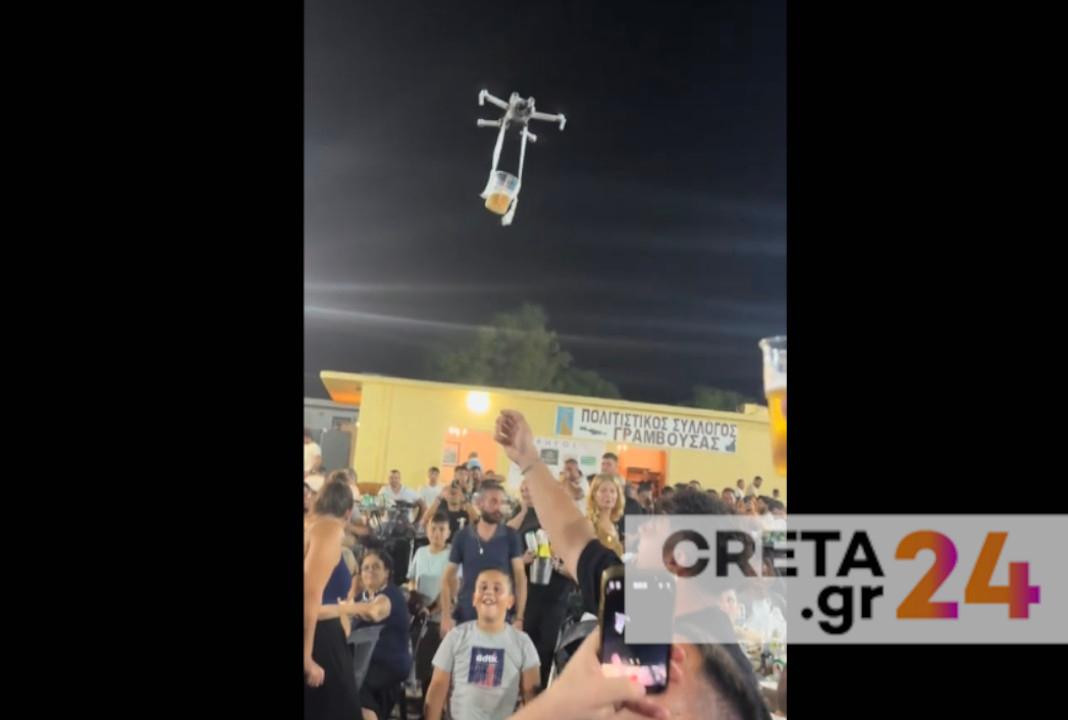«Κούπες» με… drone σε Κρητικό γλέντι – Βίντεο