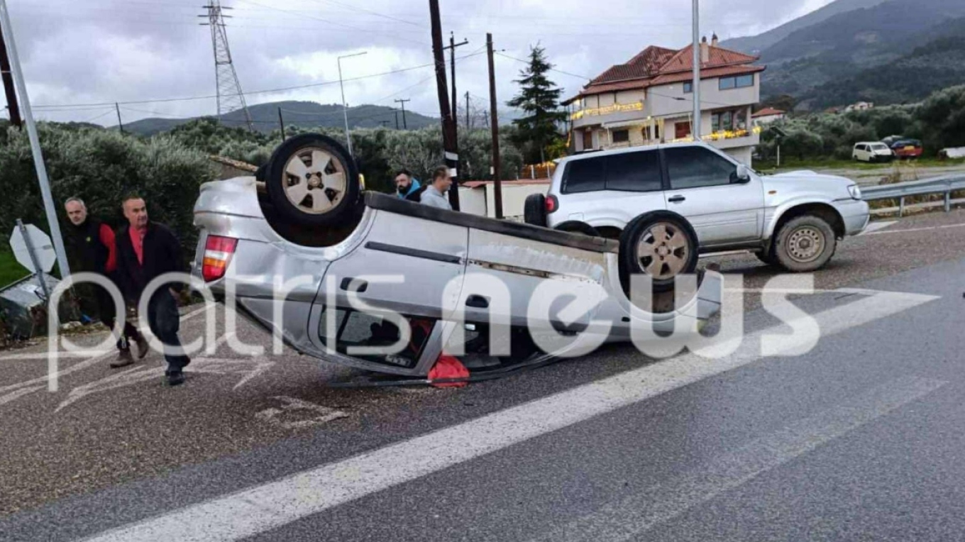 Ηλεία: Ανεμοστρόβιλος «τούμπαρε» ΙΧ εν κινήσει