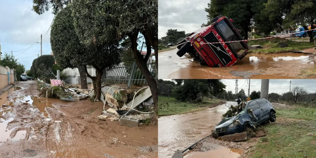 Απίστευτες καταστροφές και στη Βάρη από την καταιγίδα – Ανετράπη πυροσβεστικό, κάτοικοι ψάχνουν τα αυτοκίνητά τους